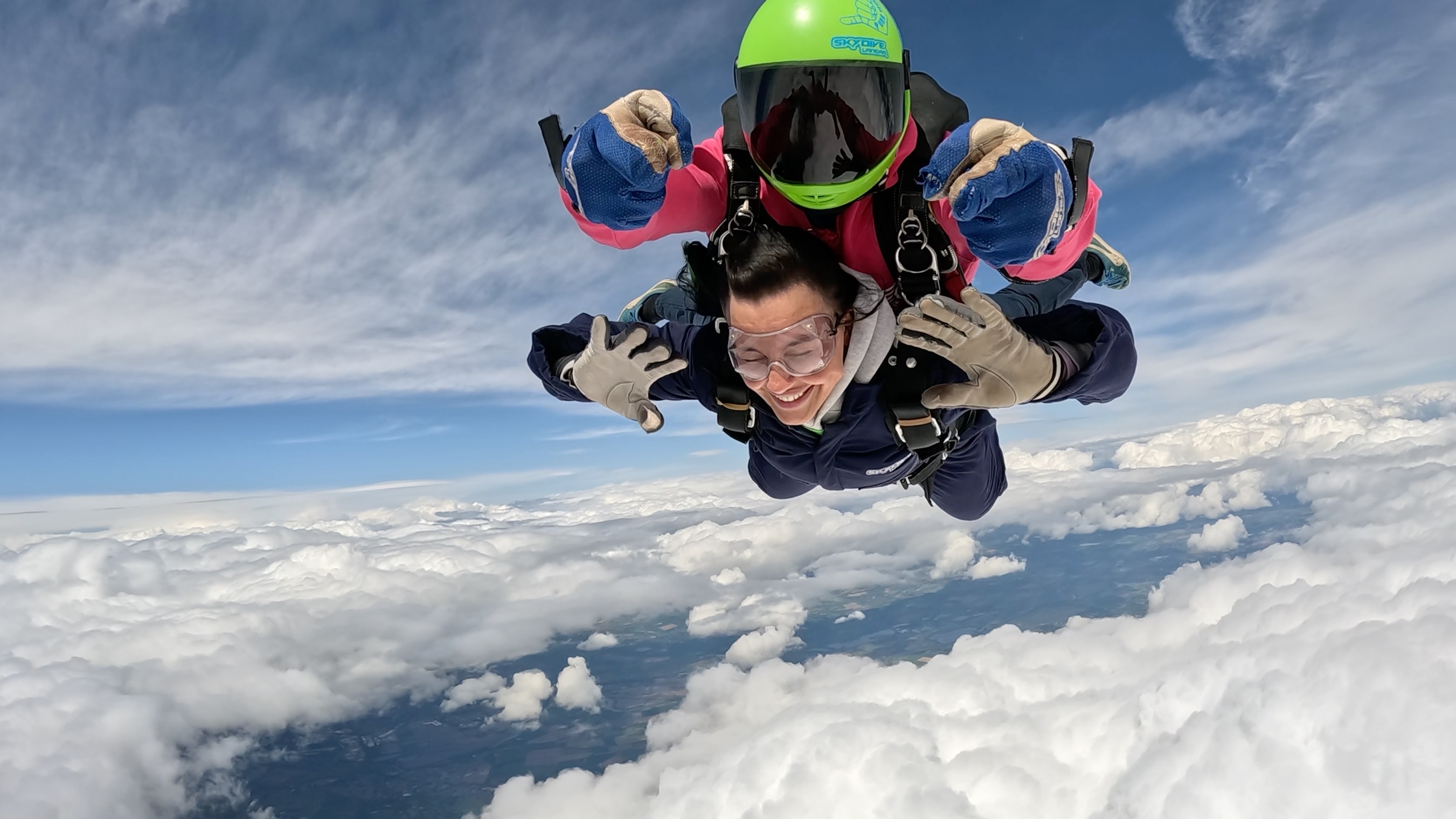Supporter taking part in a charity skydive for National Children's Air Ambulance